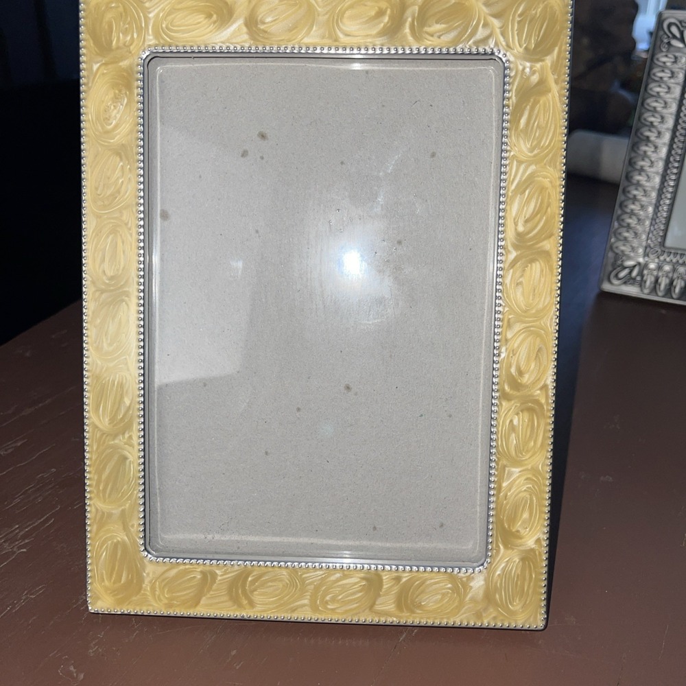 Lawerence France Silver Enamel Art Deco Frame Marbled Look Cream Gold Silver‎
